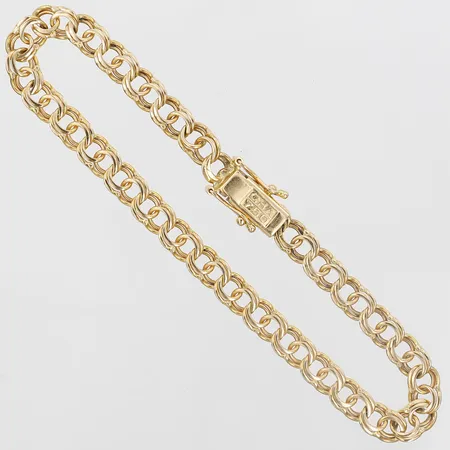 Armband Bismarck, längd 19cm, bredd 6mm, kistlås med dubbla låsåttor, 18K guld  Vikt: 9,9 g