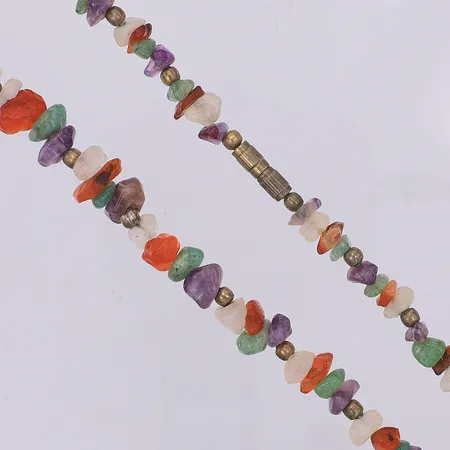 Collier tumlade stenar bla ametist bärnsten aventurin & bergkristall ca86cm lås i metall