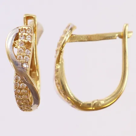 Ett par örhängen med vita stenar, 11mm, 1 sten saknas, 14K  Vikt: 2,4 g