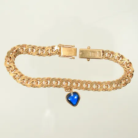 Armlänk bismarck med berlock blå sten, 18cm bredd 7mm, 18K  Vikt: 21,3 g