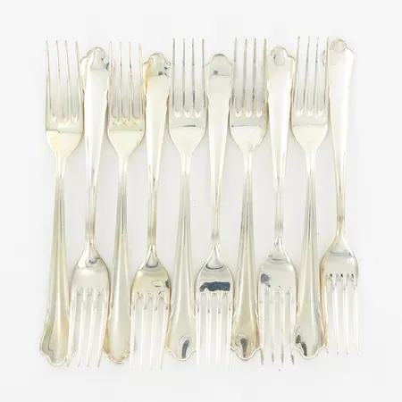 10 gafflar modell Chippendale, ca 18cm, 830/1000 Silver Vikt: 363,7 g