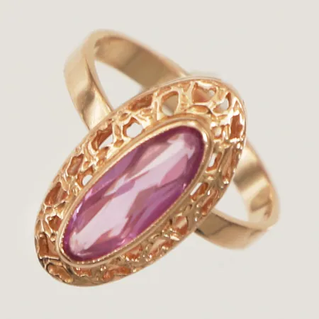 Ring med rosa sten, stl 17¼, bredd 19mm, Ryssland, 14K Vikt: 4,1 g