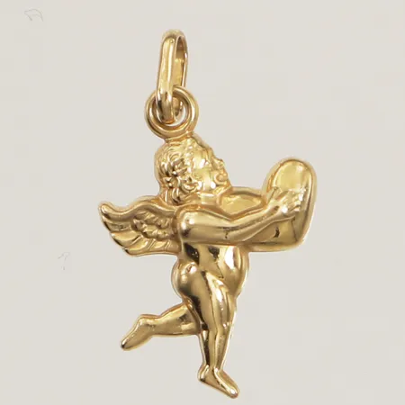 Hänge ängel, längd 21,7mm inklusive ögla, bredd 12,8mm, 18K  Vikt: 0,7 g