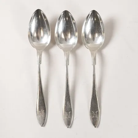 3st Bordsskedar modell Svensk spets, längd 188mm, monogramgravyr, tillverkad av A G Dufva, Stockholm 1906, silver 830/1000 Vikt: 122,8 g