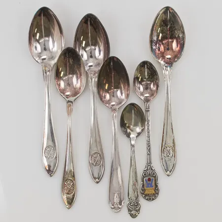 7 Skedar, olika längder och modeller, 830/1000 silver, 103,5g.