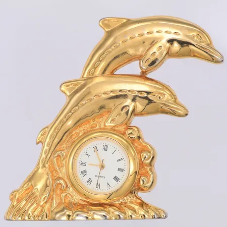 Bordsur quartz delfiner höjd 70mm bredd ca 60mm, gulmetall, står still