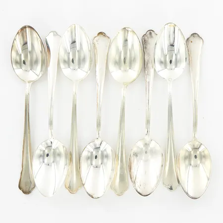 8 skedar modell Chippendale, ca 18cm, 830/1000 Silver Vikt: 280,4 g