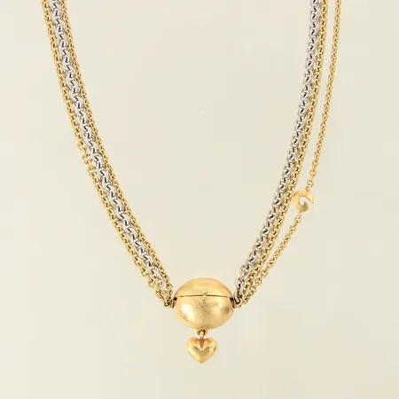 Collier Ole Lynggaard treradig ankarlänk med utbytbart hänge, delvis vitguld, tvåfärgat med avtagbart lås, längd 44,5cm, bredd ca 8-13mm, ytliga bruksrepor, 18K  Vikt: 41,2 g