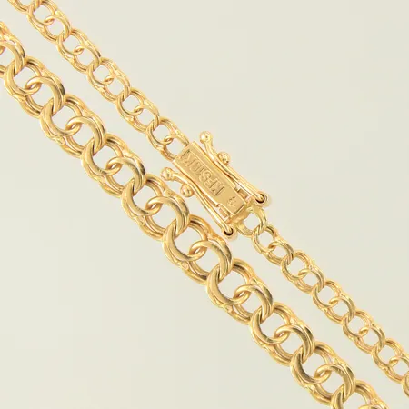 Kedja doserad Bismarck, längd 46cm, bredd 3-5mm, 18K  Vikt: 7,8 g