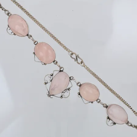 Collier med rosenkvarts 50cm bredd 3-21mm hängdel 30mm, S-lås, 925/1000 silver Vikt: 40,1 g