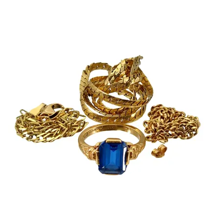 Diverse smycken, 14K guld - vikt 4,9g, 18K guld - bruttovikt 13,7g, defekter