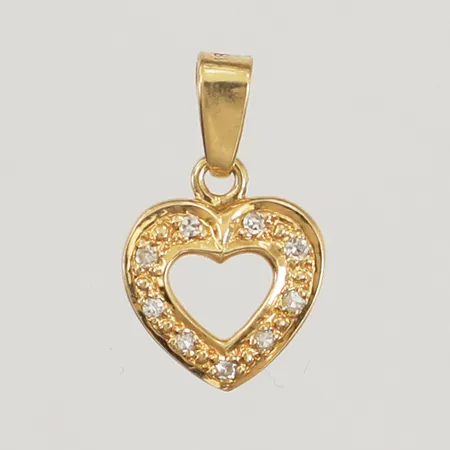 Hänge hjärta med diamanter 9x ca 0,005ct, längd 13,5mm inklusive ögla, bredd 9mm, Guldfynd, 18K  Vikt: 0,6 g