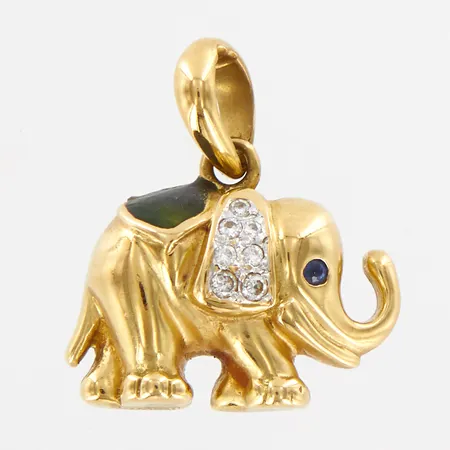 Hänge elefant,  diamanter 7xca0,005ct, 18mm, bredd:16mm, 18K  Vikt: 3,2 g