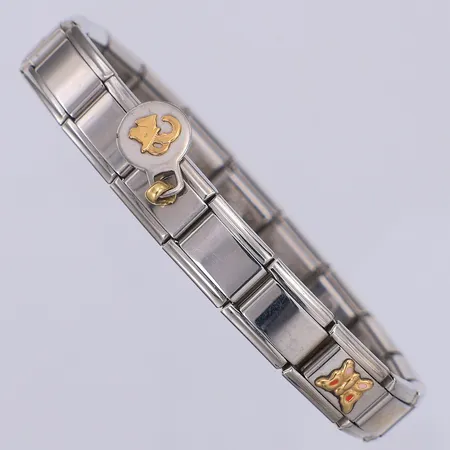 Armband Nomination flexband Ø ca55mm i stål med två berlocker i delvis 18K