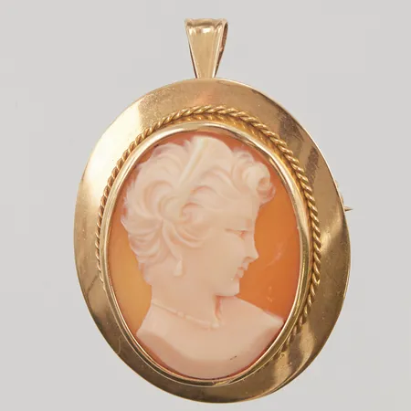 Hänge/Brosch, snidad camé, 37x25mm, 18K, 5,6g.