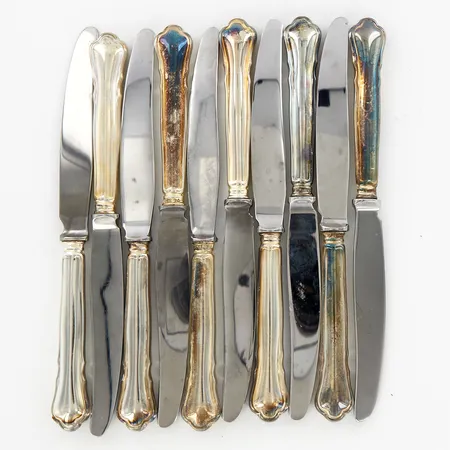 10 knivar modell Chippendale, ca 20,5cm, blad i rostfritt stål, fyllda skaft, 830/1000 Silver, bruttovikt: 645,1 gram Vikt: 645,1 g