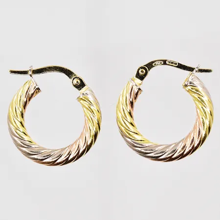 Ett par örhängen Ø10mm, bredd 3mm, trefärgade, 18K Vikt: 2,2 g