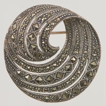 Bbrosch med markasiter, 35x35mm, Guldfynd, 925/1000 silver, 9,8g.