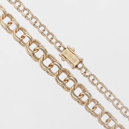 Collier doserad Bismarck, längd 42cm, bredd 3-7mm, kistlås med dubbla låsåttor, 14K guld Vikt: 10,3 g