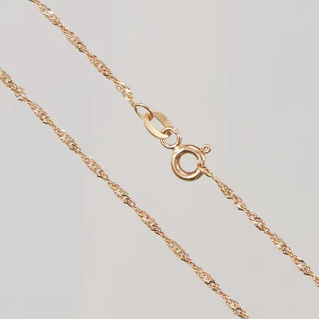 Kedja, Singapore, 38cm, bredd: 1,3mm, italienska stämplar, 18K, 1,8g.
