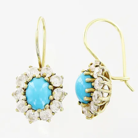 Ett par örhängen turkos/vita stenar, 12x24mm, något skeva krokar, 14K, bruttovikt 4,4 gram Vikt: 4,4 g