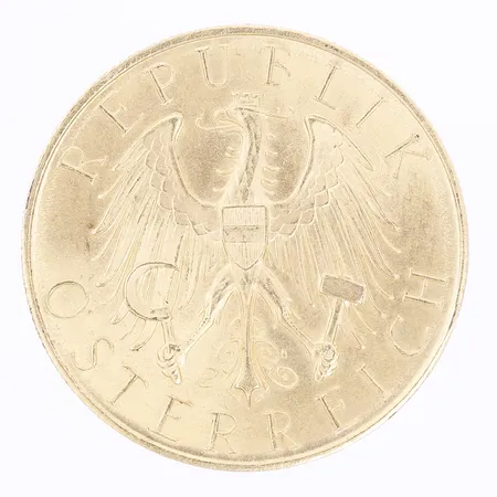  Mynt 25 Schilling, Österrike, 1927,  Ø21mm, 21,6K guld. Vikt: 5,9 g
