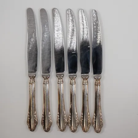 6 knivar modell Haga, längd 215mm, blad i stål, MEMA Silver 830/1000 bruttovikt 358,5g 