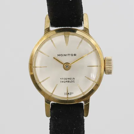 Damur Monitor manuell Ø16mm, guld på stål, läder/mockaarmband