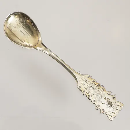 Kaffsked samiskt motiv, längd 11cm, MEMA Lidköping 1976, en ring saknas, delvis förgylld, 830/1000 silver  Vikt: 13,2 g