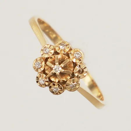 Ring med diamanter 8x ca 0,005-0,01ct, stl 17, bredd 1,7-8,3mm, en diamant saknas, 18K  Vikt: 2,1 g