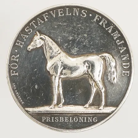 Medalj För Hästafvelns Främjande, prisbelöning, Gustaf V Sveriges Götes Och Vendes Konung, 43mm, 925/1000 silver  Vikt: 39,2 g