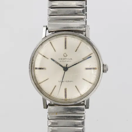 Armbandsur Certina Blue Ribbon Automatic, Ø 34mm, boettnr: 5601 102 5852978, stål, plexiglas, repor, bucklor på flexiband, graverad bakboett, flexiband i metall, originalask