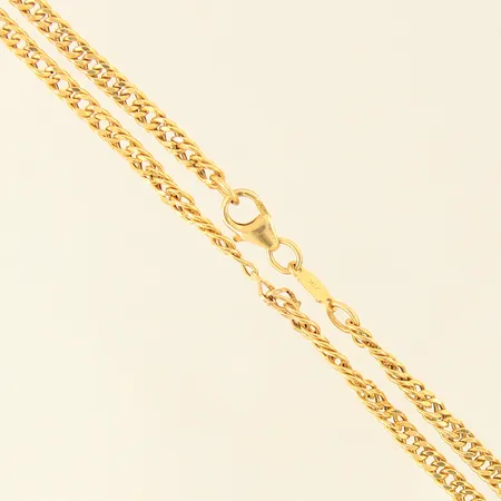 Kedja, längd 58cm, bredd 3mm, skadad länk, 21K  Vikt: 6,9 g