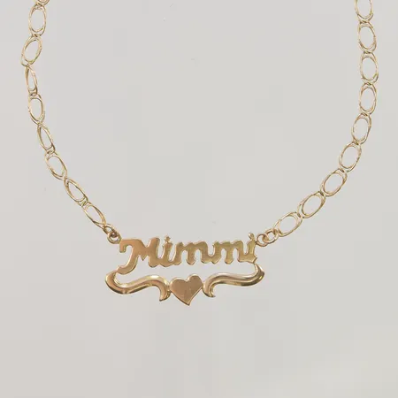 Namncollier, 44cm, bredd: 4,1mm, smärre ojämnheter, 14K, 6,4g.