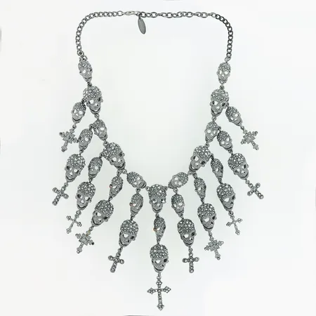 Collier Rock By Sweden Åsitas, metallfärgade strasstenar, några saknas, 49cm, bredd 0,5-11cm, metall.