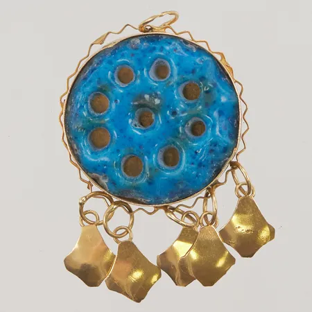 Hänge, blå sten, ram i 21K, 40x23mm, 21K, 5,0g.