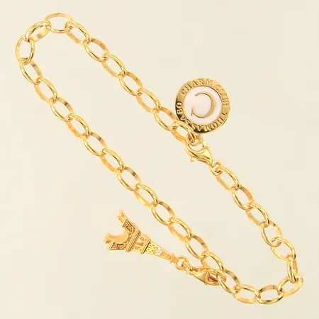 Armband med två berlocker, en med vita stenar, Thomas Sabo, längd 18,5cm, bredd 5mm, förgyllt silver 925/1000 Vikt: 8,3 g