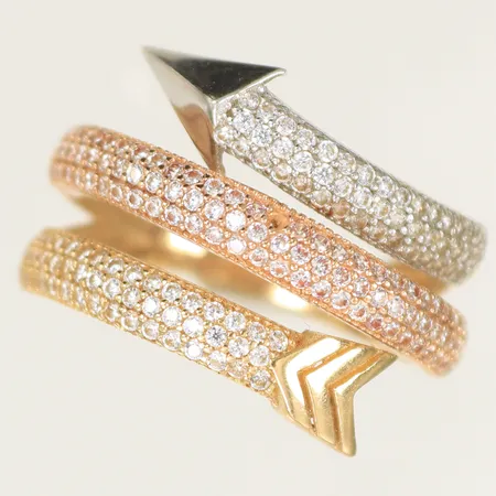 Ring"pil" trefärgad med vita stenar, 18, bredd 3-15mm (1 sten saknas) 14K, 4,5g 