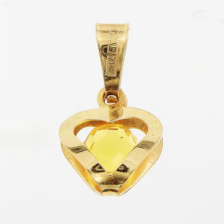 Hänge hjärta, gul kula, 9x15mm, 18K.  Vikt: 0,5 g
