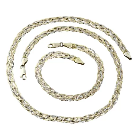 Set - Halsband & Armband, Guldfynd, trefärgad modell, silver 925/1000, längd 45 & 19,5 cm, bredd 5,5 mm, sparsamt använda Vikt: 15,2 g