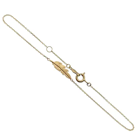 Armband, 18K guld, dekor med Fjäder, Guldfynd (GHA), längd knäppt 16,0 cm / 18,0 cm, bredd 0,8 - 4 mm, fint skick Vikt: 1 g