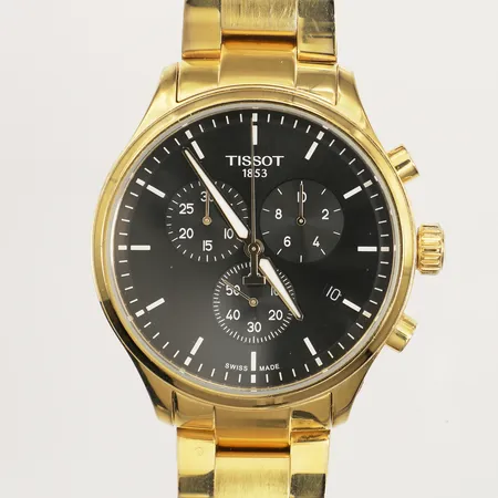 Herrur Tissot, stål, quartz, 45mm, refnr T116617A, serienr 13U RL4 V1R, kronograf, datum, stållänk ca 18cm, repig, extra länkbitar, manual, etui. 