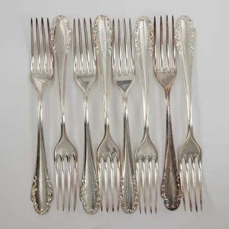 8 gafflar modell Haga, längd 185mm, bruksslitage, JLH Silver 830/1000  Vikt: 292,4 g