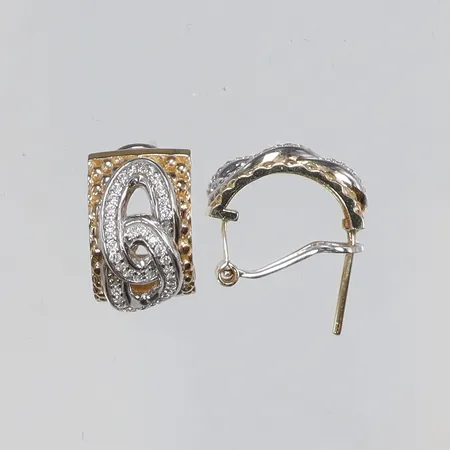 Ett par Örhängen tvåfärgade med vita stenar 10x15mm 14K Vikt: 5,2 g