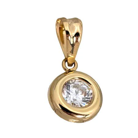 Hänge, 18K guld, Cubic Zirconia Ø 4 mm, Guldfynd 20127785, längd inkl. ögla 14 mm, bredd 6,7 mm, fint skick, sten utan anmärkning, ordinarie nypris hos Guldfynd 998 kr  Vikt: 0,3 g