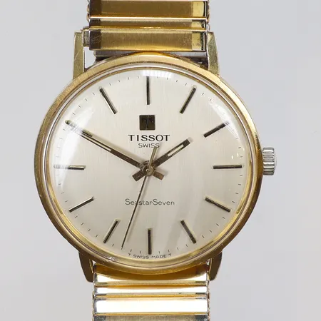 Herrur Tissot Seastar Seven, manuell uppdragning, 18K i boett, flexlänk, inga tillbehör, gravyr, bruttovikt 58,7g