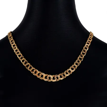 Halskedja Bismarck, 18K guld, doserad modell, Antar Guld Ab (JRA), Köping, svensk kontrollstämpel, längd knäppt 45,3 cm, bredd 4 - 8,5 mm, fint skick Vikt: 25,8 g