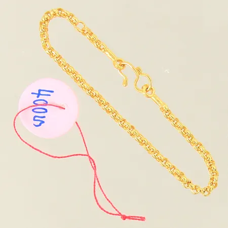 Barnarmband Ärtlänk, längd 12cm, bredd 2mm, etikett, nyskick, Thaiguld, 23K Vikt: 1,8 g