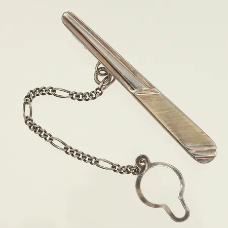 Slipsklämma med säkerhetskedja, längd 49mm, bredd 6mm, Silver 925/1000, 6g Vikt: 6 g