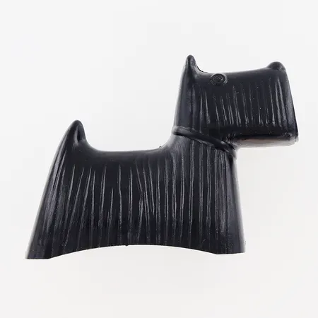 Sparbössa hund/skotte design av Stig Lindberg, Svenska Handelsbanken, nyckel saknas, svart plast, 11x13cm.